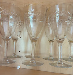 7 Vintage Seneca Laurel Leaf Wheel Cut Optic Wine Glass Flutes Beveled MINT