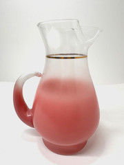 Anchor Hocking Blendo Pink Frosted Glass Pitcher Ice Lip 10” Tall MCM