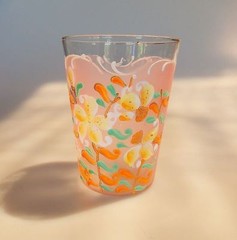 Hand Painted Enamel Floral Pattern Satin Glass Tumbler Victorian 1800s