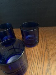 Anchor Hocking Cobalt Blue Tartan Tumblers Rocks Glasses 10oz Set of 4