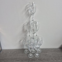 9 Libbey Chivalry Water Goblets 6 1/2″ Clear Textured 12 oz Wine Glass Stemware