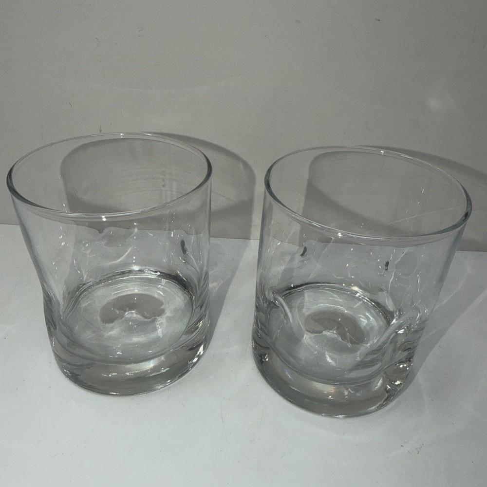2 Libbey Crisa Impressions Double Old Fashioned Pinched Side Thumbprint Glasses