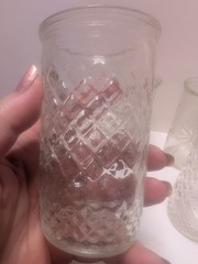 VTG Jelly Jar Juice Glasses – Set Of 6 – 3 Starburst And 3 Diamond Pattern