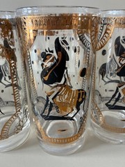 6 Vintage Fred Press 22K Gold Leaf and Black Horse Trojan Highball Glasses