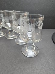 Cristal d’Arques Durand Gray Cut Thistle Cordial Glass Set of 7 France 3.5″