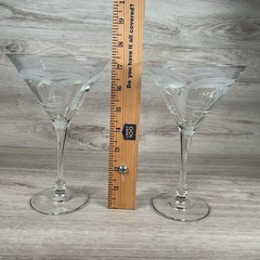 Rolf Glass Palm Trees Etched 10oz Martini Cocktail Glasses Set of 2