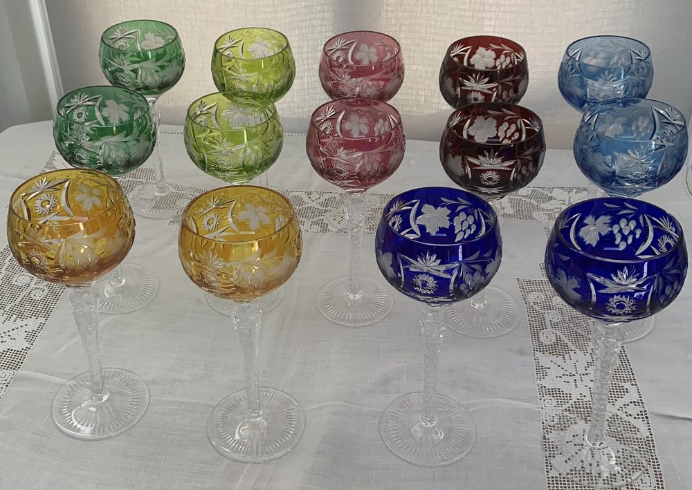 Nachmann 16-Piece Traube 7-Colors Tall Hock Wine Glasses – 8 1/4″ – Germany