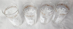 Vintage Drinking Glasses With White And Gold Decoration Set Of 4 H 5″ 12 oz