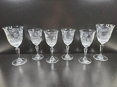 Rogaska Ivy (2) Goblets (4) Wine Glasses Set Vintage Elegant Cut Crystal Bar Lot