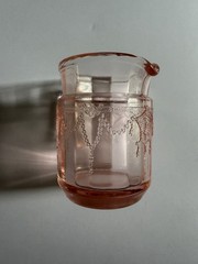 Vintage Mosser Glass Pink Jennifer #11 cameo pattern pitcher and glass (4) set.