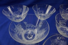 Hunt Safari Animal Scenes-(6) Tall Sherbet Champagne Glasses, 4½» -LOT C (B61)