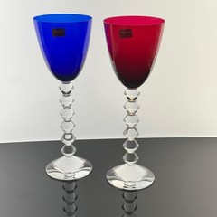Baccarat Vega Fortissimo Crystal Wine Glass 23cm Blue Red Set of 2 Near Mint
