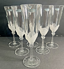 Cristal D’Arques FLORENCE Crystal Champagne Flutes 8” France Frosted Petal Set/6