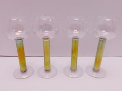 4 VTG Steven Maslach Iridescent Aurene Gold Stem Wine Art Glasses Signed #1
