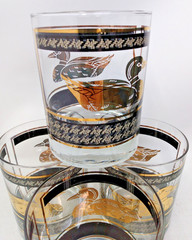 Set of 4 Georges Briard Black & Gold Old Fashioned High Ball Glass Mallard Ducks