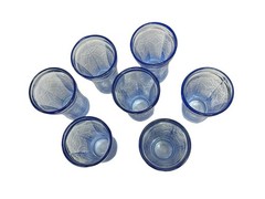 Vtg 70s NOS Set of 7 Indiana Recollection Madrid Blue Drinking Glasses free ship