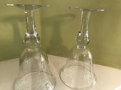 Lot of 2 Hand Blown  Clear w inclusions/ bubbles  8 in Stemmed Goblets