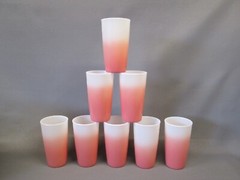 Set 8 Hazel Atlas PINK OMBRE Vintage Milk Glass Spray 5 1/8″ Glass Tumblers Vtg