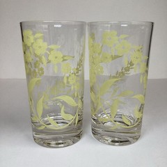 Vintage Federal Glass Spring Blossom Floral High Ball Tumblers Glasses Set Of 8