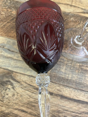 2 Cristal d’Arques Durand Antique Ruby Red Gothic Wine Water Goblets Glasses 8”