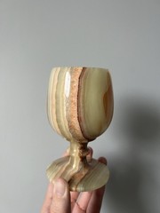 Single Vintage Marbled Green and Brown Onyx Goblet