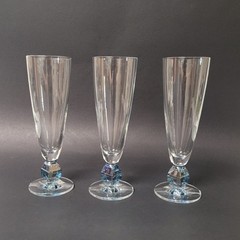 3 Schott Zwiesel Conte Blue Sapphire Crystal Fluted Champagne Glasses 7.5″
