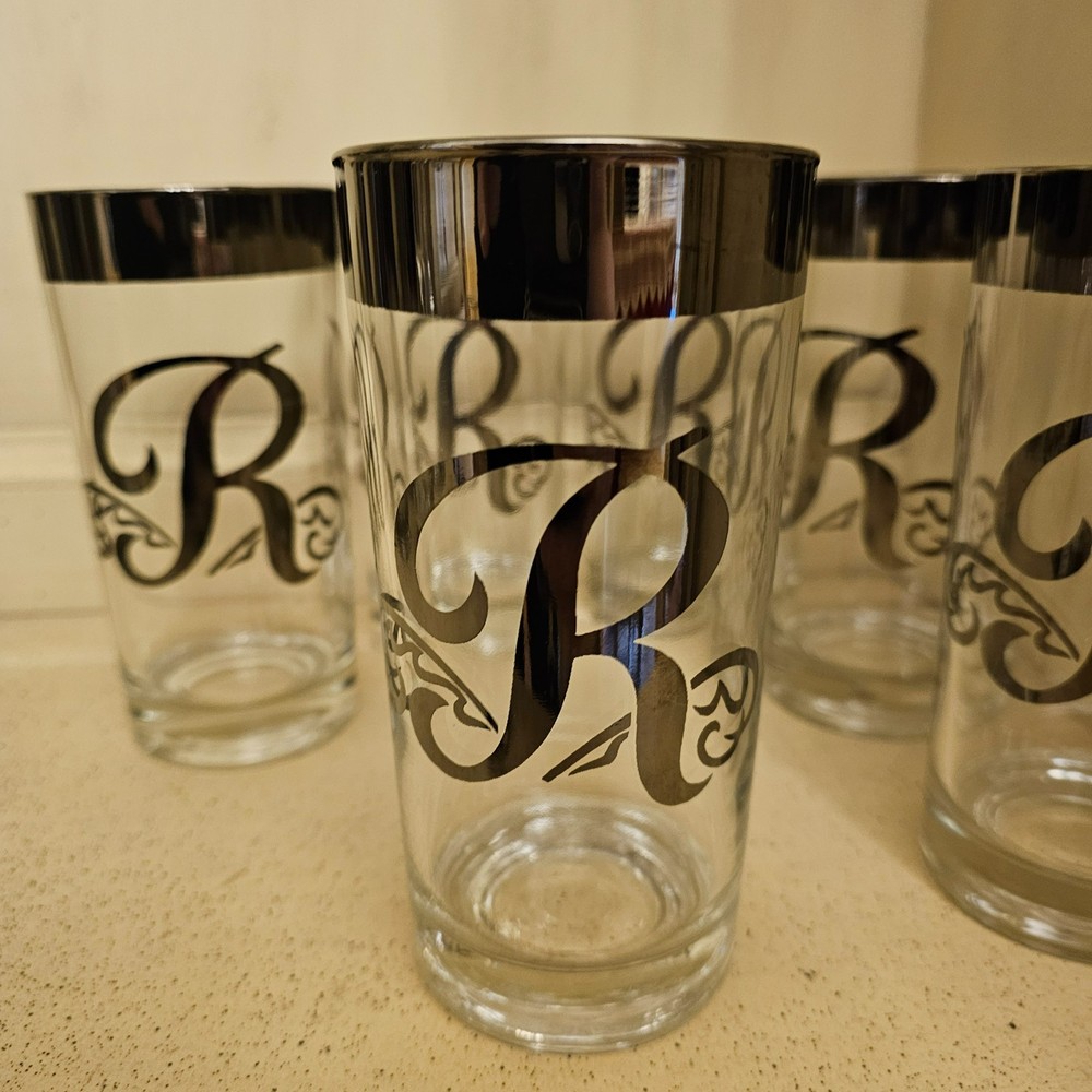 Set of 6 Vintage Dorothy Thorpe Monogram “R” Drinking Glasses