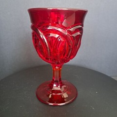 L.G. Wright by Fenton Double Wedding Ring Ruby Stemmed Glass Water Goblet 8oz