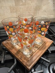 Set of 3 Libbey Polka Dot Glass Tumbler Decorated Orange Yellow Clear Drinkware