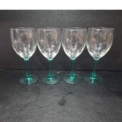 Luminarc Aqua Stem Glass Goblets, Set of 4, Vintage Teal Stemware, Drinkware