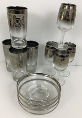 Vintage Dorothy Thorpe Silver Fade Grape Glasses Bar SET Colins Wine Snack Bowls
