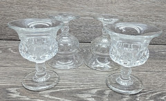4 Tiffin-Franciscan King’s Crown Clear Glass Thumbprint Cordial 3.5″ VTG