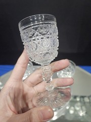 Rare Wine Glasses, American Brilliant Period Cut Glass Crystal «Cane-on-Cane»