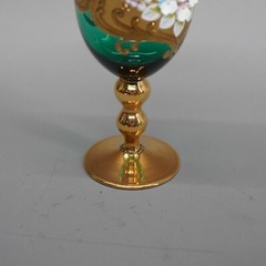 5 Emerald Green Venetian Enamel Hand Painted Gold Accent Wine Glasses Italy