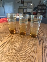 Libbey Honey Amber Ripple Wave Drinking Glasses Set Of 3