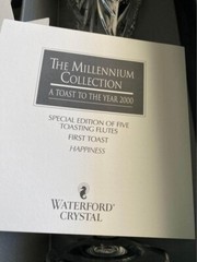 WATERFORD Crystal Champagne Flutes Millennium Collection HAPPINESS NIB Set of 2