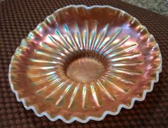 Dugan Marigold Opalescent Carnival Glass Floral Bowl – Ruffled Edged