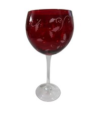 Lenox Holly Berry Etched Red Balloon Wine Glass 10″ Hand Wash Recommended