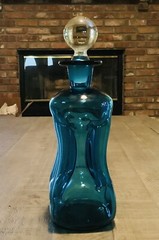 Vintage Danish Teal Blue Glass Kluk Kluk Bottle Decanter Holmegaard MCM 9 Inches