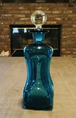 Vintage Danish Teal Blue Glass Kluk Kluk Bottle Decanter Holmegaard MCM 9 Inches