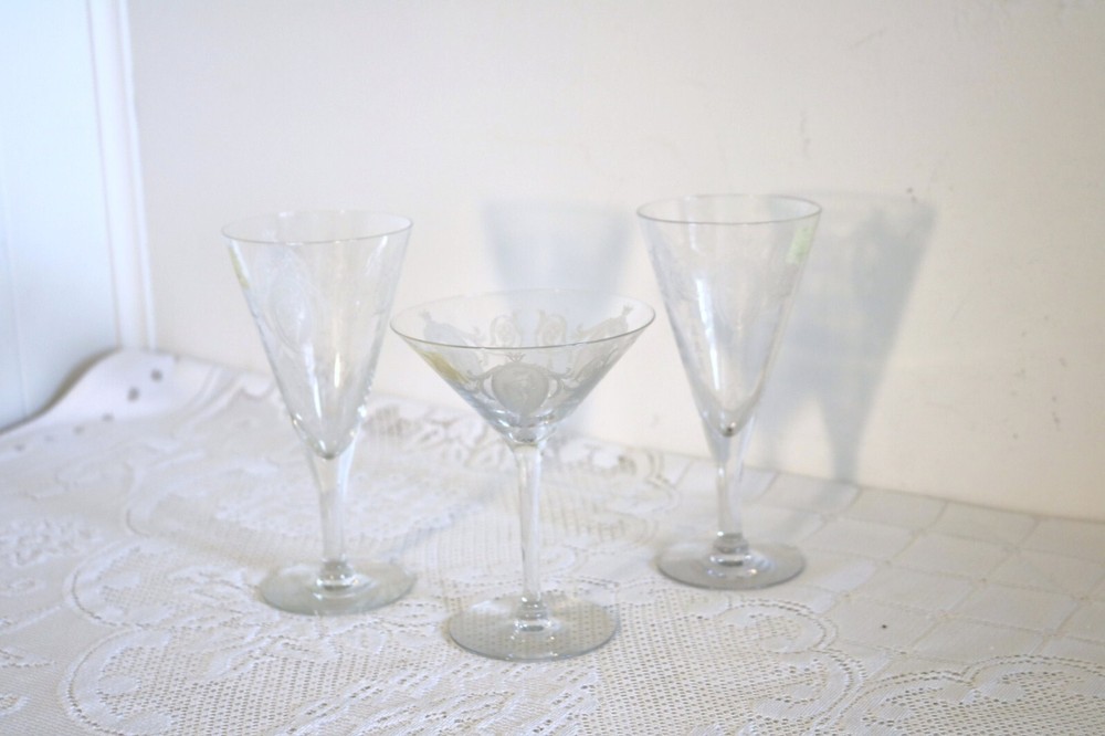 TIFFIN HEISEY SHAWL DANCER Water Goblets & Tall Sherbet / Champagne Glasses