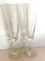 Lenox Crystal Hearts 9.5″ Champagne Wedding Toasting Flute Set of 2 Made Germany