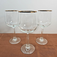 Vintage Crystal Wine Glasses with Gold Trim and Stem 10 oz. Set of 3