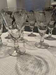 Tiffin Glass Company Vintage Punch Bowl And Stemware Sets, Strawberry Etch #173