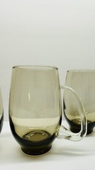 Vintage set Of 4 Libbey Tawny Smoke Brown W/Clear Handles 16 Oz Glass Beer Mugs