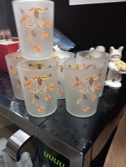 6 Piece Vintage Autum Leaf Hall Frosted Glasses