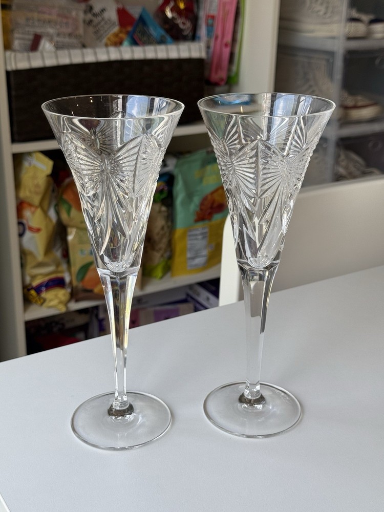 2 Waterford Crystal MILLENNIUM HAPPINESS 9 ¼” Toasting Fluted Champagne: MINT
