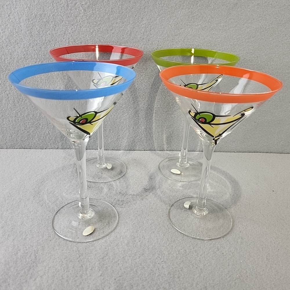 4 SILVESTRI Cocktail Martini Glasses Colorful Olive Read Description