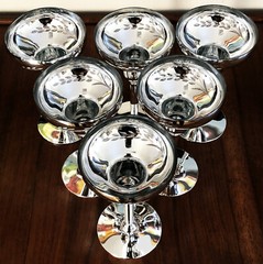 6 ANTIQUE MERCURY MIRROR GLASS ENGRAVED CHAMPAGNE WINE GOBLET GLASS WHEAT DECOR