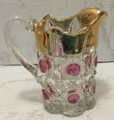 Vintage EAPG Bulls Eye & Daisy Pitcher W/ Amethyst Stain US Glass Co